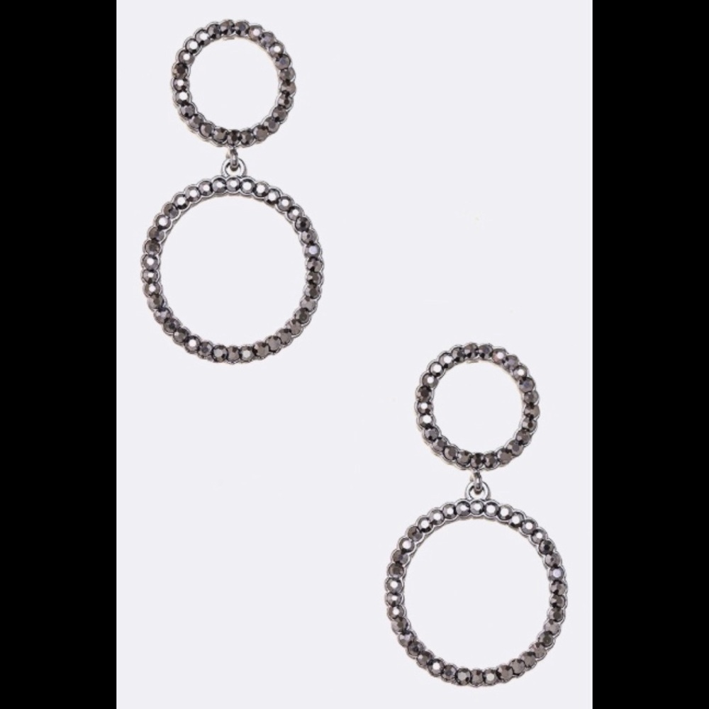 DoubleO Rhinestone Drop Earring- Gunmetal or Black